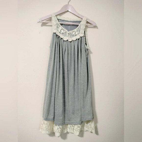 Freeway Sz Medium Gray Sleeveless Tank Dress Crochet lace button Neckline Line - Picture 1 of 8